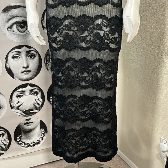 Vintage Bebe Moda Black & White Lace Spaghetti Strap Bodycon Dress, Sz S - Picture 4 of 16
